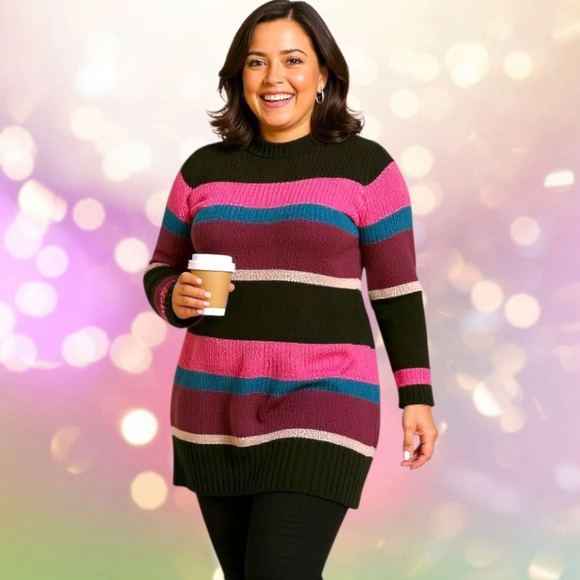 TORRID Plus Size -Multi Color Stripe Mock Neck Sweater Dress 1X - Picture 1 of 16